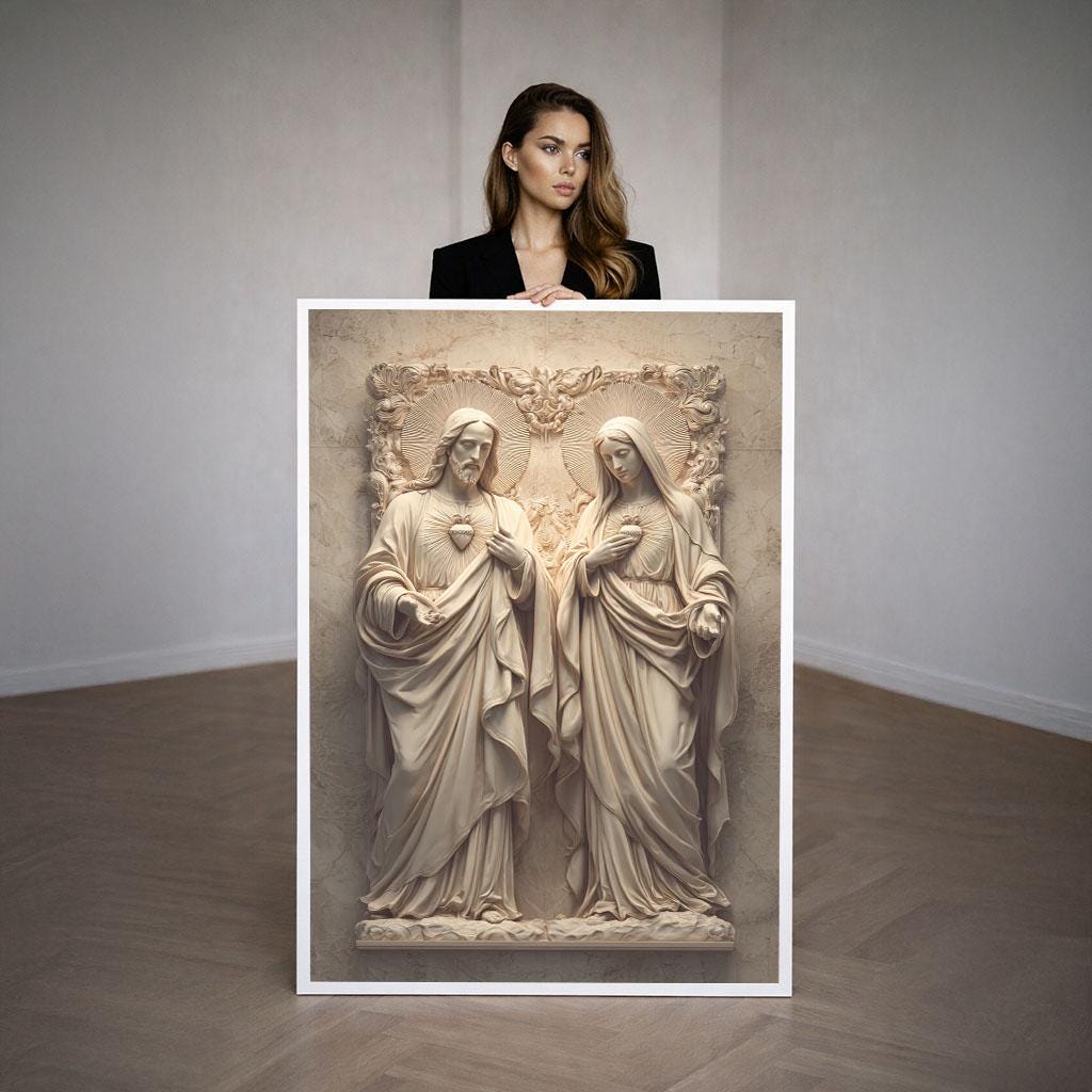 Image 3 of Sacred Jesus and Mary Canvas Wall Art Print | Byzantine Icon Style Living Room Decor | Statement Piece