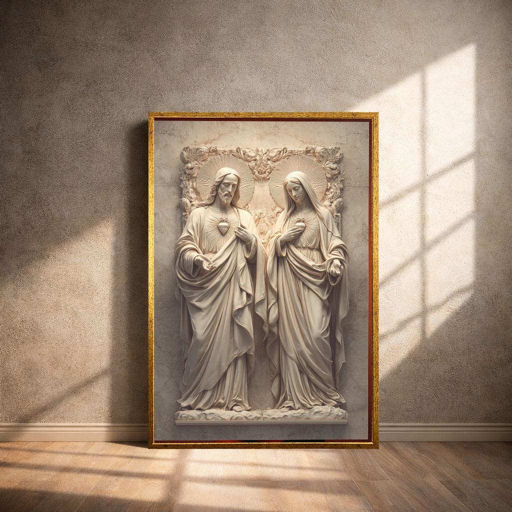 Image 4 of Sacred Jesus and Mary Canvas Wall Art Print | Byzantine Icon Style Living Room Decor | Statement Piece