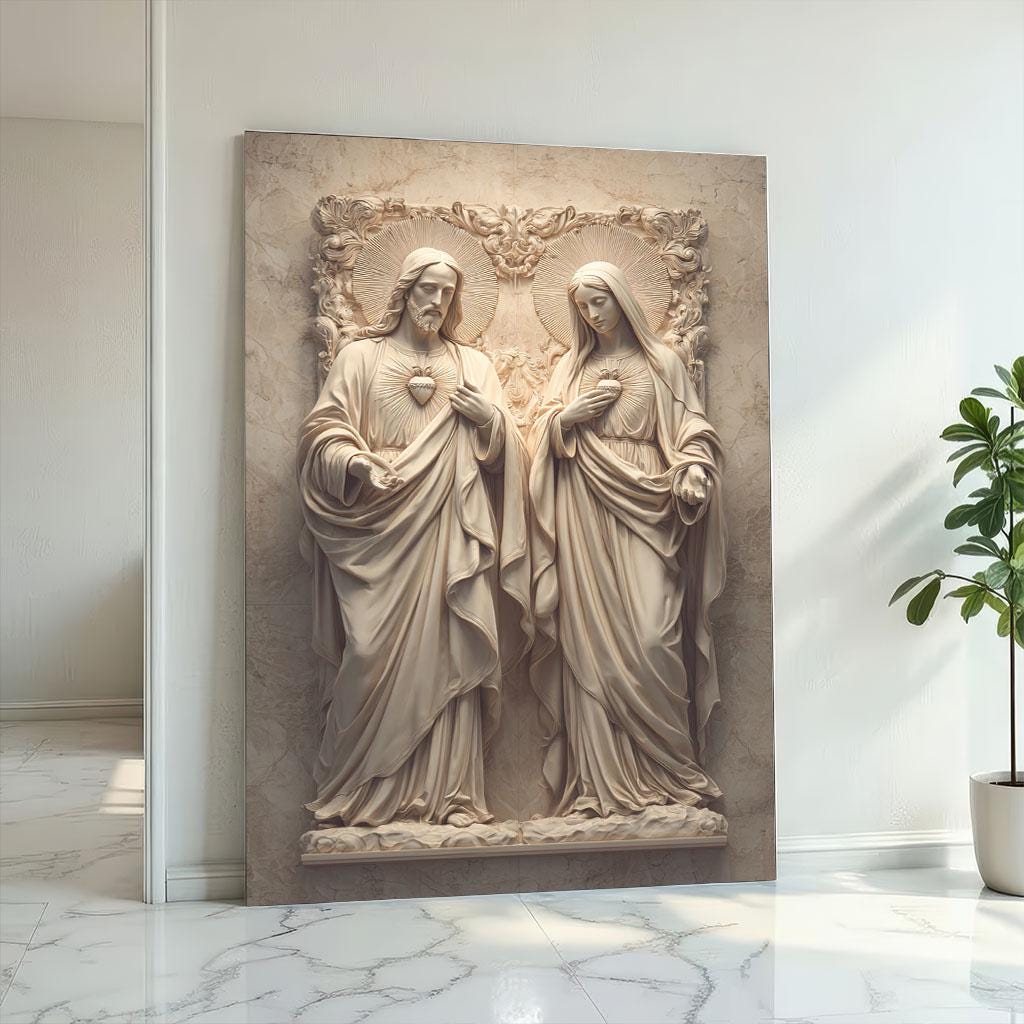 Image 2 of Sacred Jesus and Mary Canvas Wall Art Print | Byzantine Icon Style Living Room Decor | Statement Piece