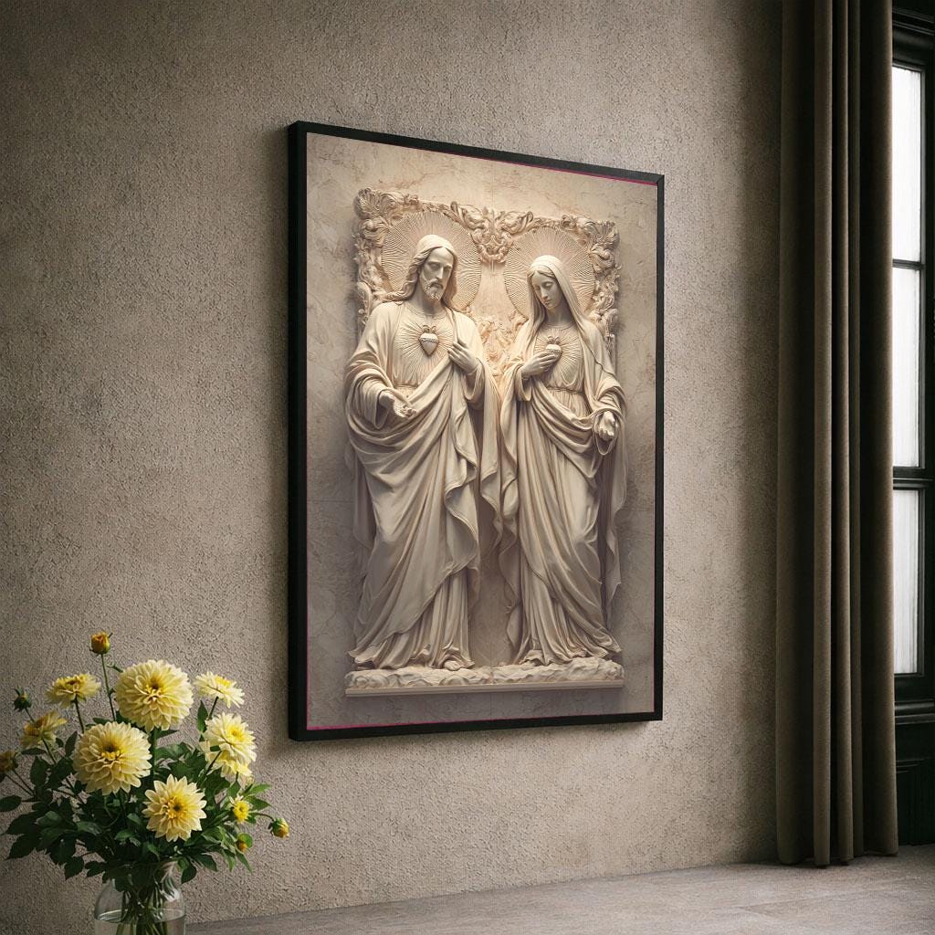 Image 6 of Sacred Jesus and Mary Canvas Wall Art Print | Byzantine Icon Style Living Room Decor | Statement Piece