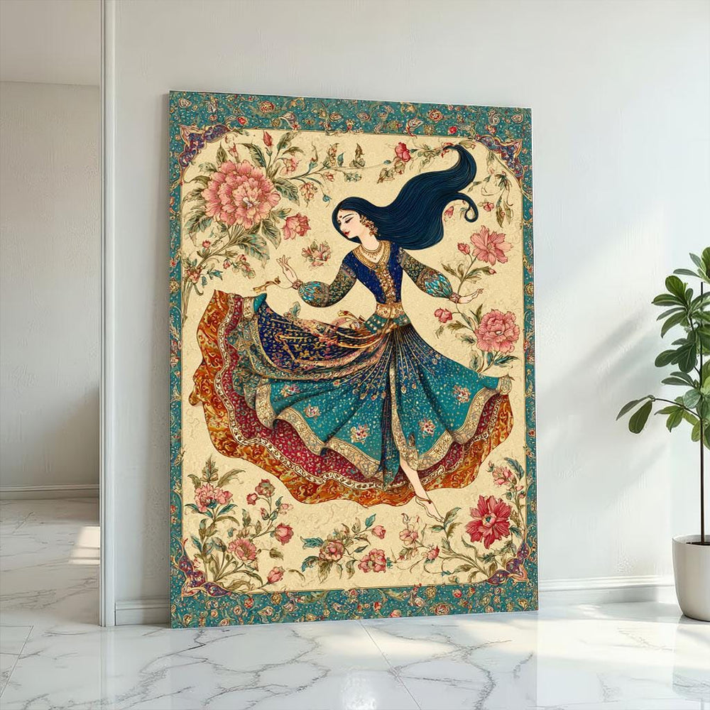 Persian Dancer Canvas Print: Vintage Floral, Boho Wall Art
