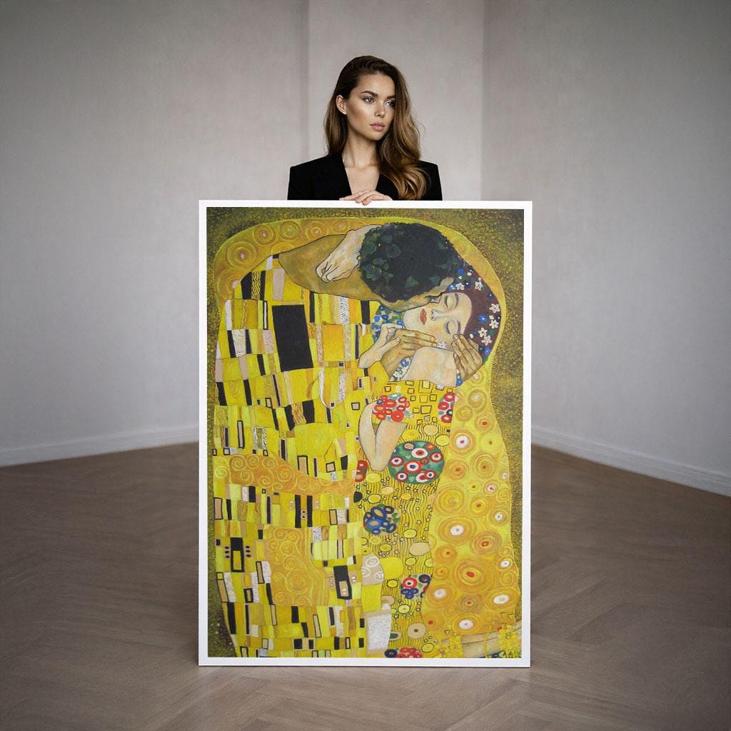 Image 3 of Gustav Klimt The Kiss Canvas Wall Art Print | Gold Art Nouveau Living Room Decor | Luxury Gift