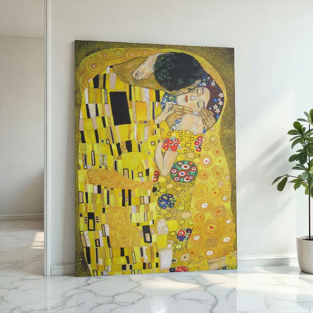 Image 2 of Gustav Klimt The Kiss Canvas Wall Art Print | Gold Art Nouveau Living Room Decor | Luxury Gift