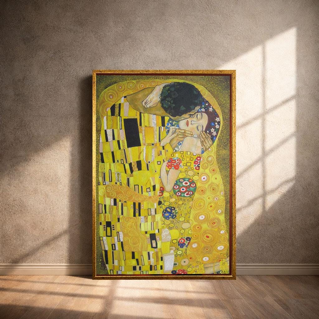 Image 4 of Gustav Klimt The Kiss Canvas Wall Art Print | Gold Art Nouveau Living Room Decor | Luxury Gift