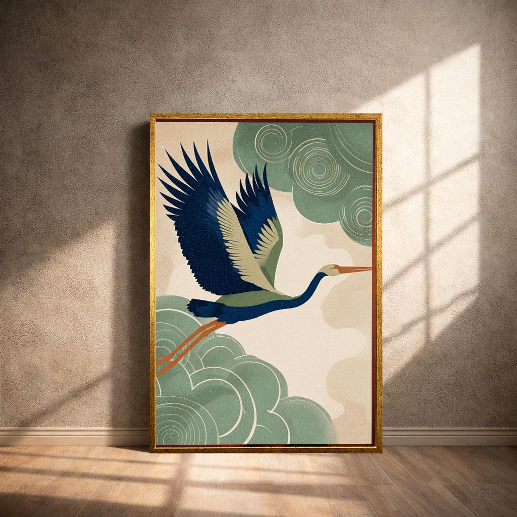 Image 4 of Elegant Blue Heron in Flight Canvas Wall Art Print | Modern Living Room Decor | Ready to Hang