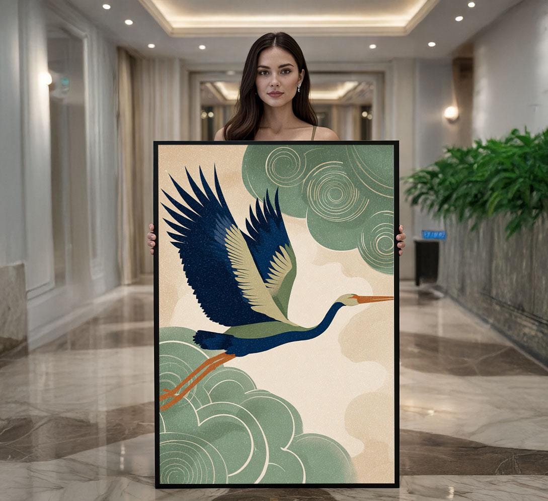 Image 1 of Elegant Blue Heron in Flight Canvas Wall Art Print | Modern Living Room Decor | Ready to Hang