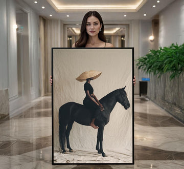 Image 1 of Chic Black Woman on Horse Canvas Wall Art Print | Modern Living Room Decor | Statement Piece