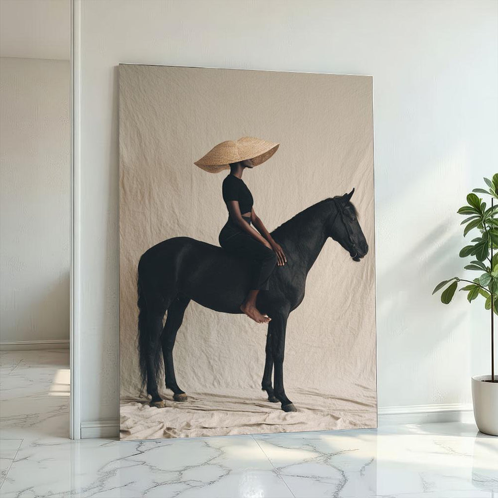 Black Woman on Horse Canvas Art Print, Modern Statement Piece