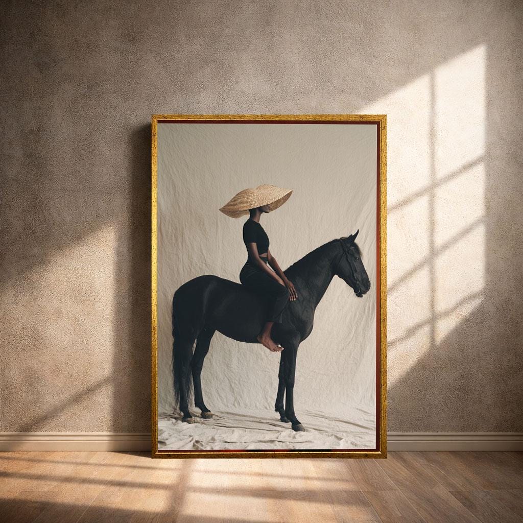 Image 4 of Chic Black Woman on Horse Canvas Wall Art Print | Modern Living Room Decor | Statement Piece