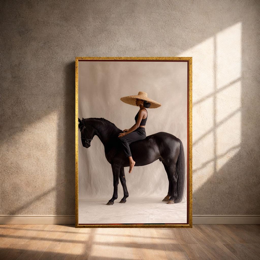 Image 4 of Elegant Woman on Horseback Canvas Wall Art Print | Neutral Tones Living Room Decor | Statement Piece
