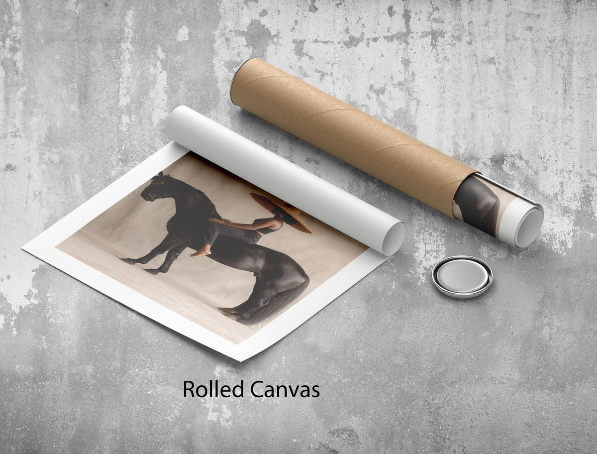 Image 5 of Elegant Woman on Horseback Canvas Wall Art Print | Neutral Tones Living Room Decor | Statement Piece