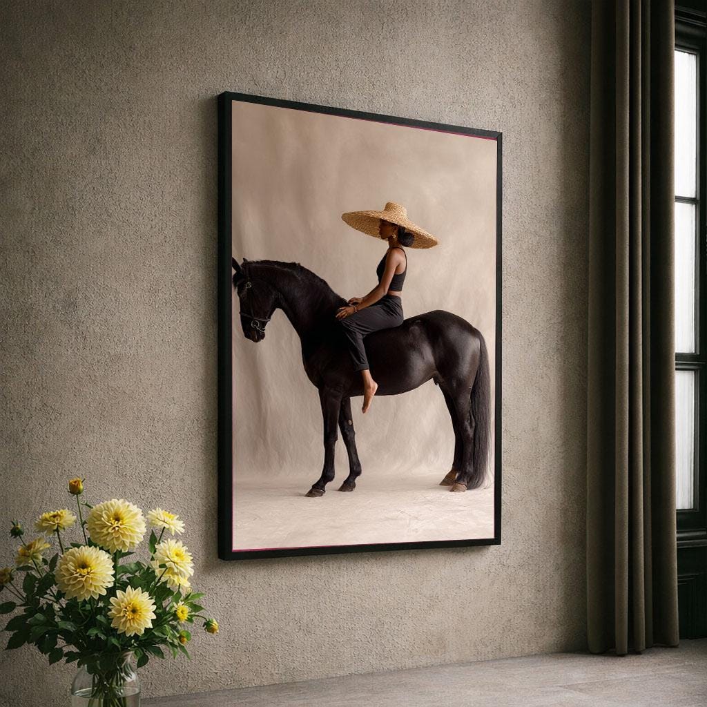 Image 6 of Elegant Woman on Horseback Canvas Wall Art Print | Neutral Tones Living Room Decor | Statement Piece