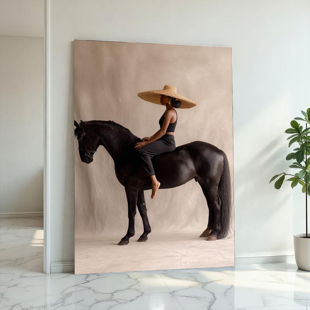 Image 2 of Elegant Woman on Horseback Canvas Wall Art Print | Neutral Tones Living Room Decor | Statement Piece