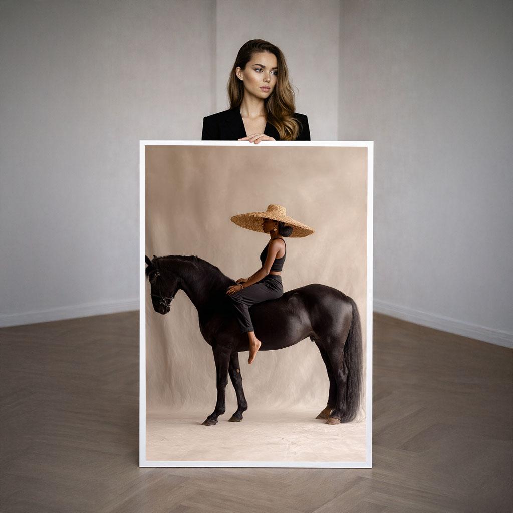 Image 3 of Elegant Woman on Horseback Canvas Wall Art Print | Neutral Tones Living Room Decor | Statement Piece