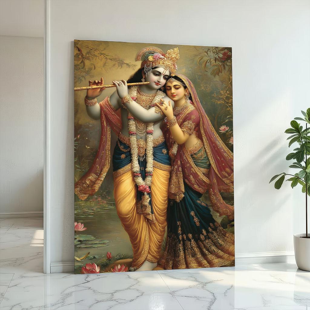 Image 2 of Romantic Krishna Radha Canvas Wall Art Print | Traditional Indian Love Bedroom Decor | Art Collectors