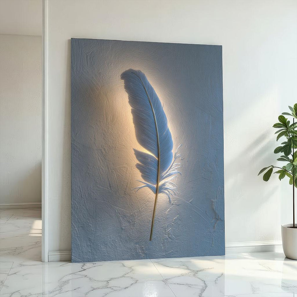 Elegant Blue Feather Canvas Wall Art Print  Sophisticated Living Room Decor  Modern Art Lovers