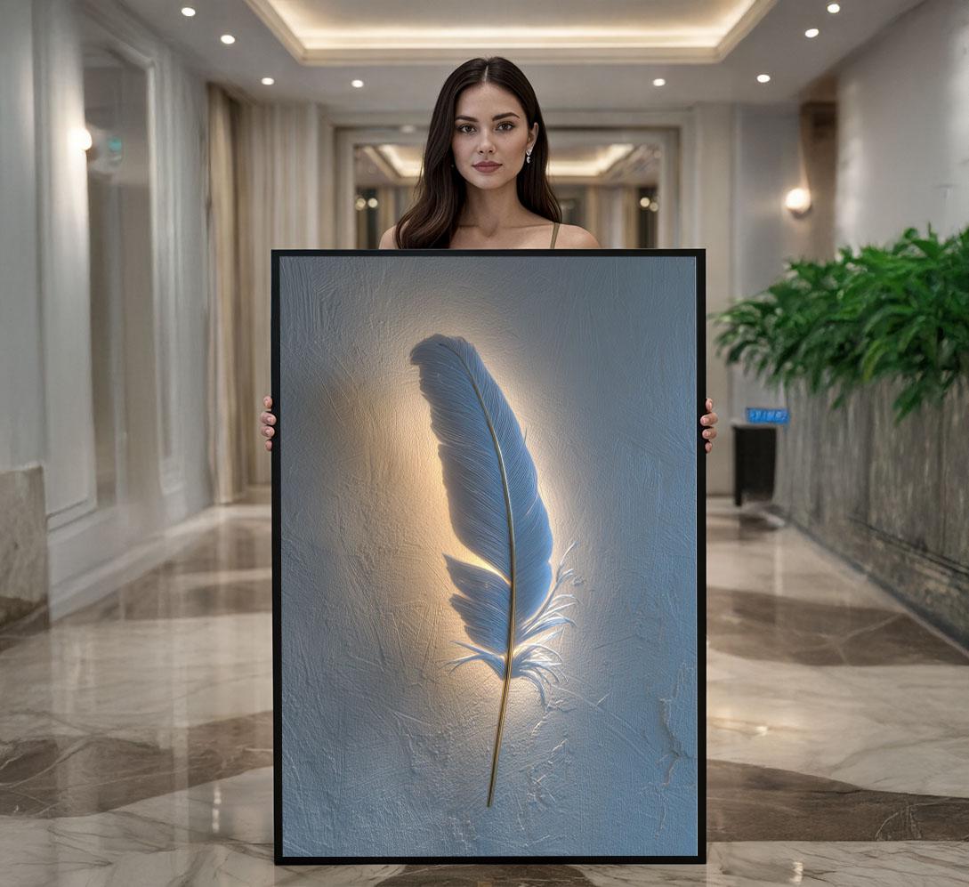 Image 1 of Elegant Blue Feather Canvas Wall Art Print | Sophisticated Living Room Decor | Modern Art Lovers