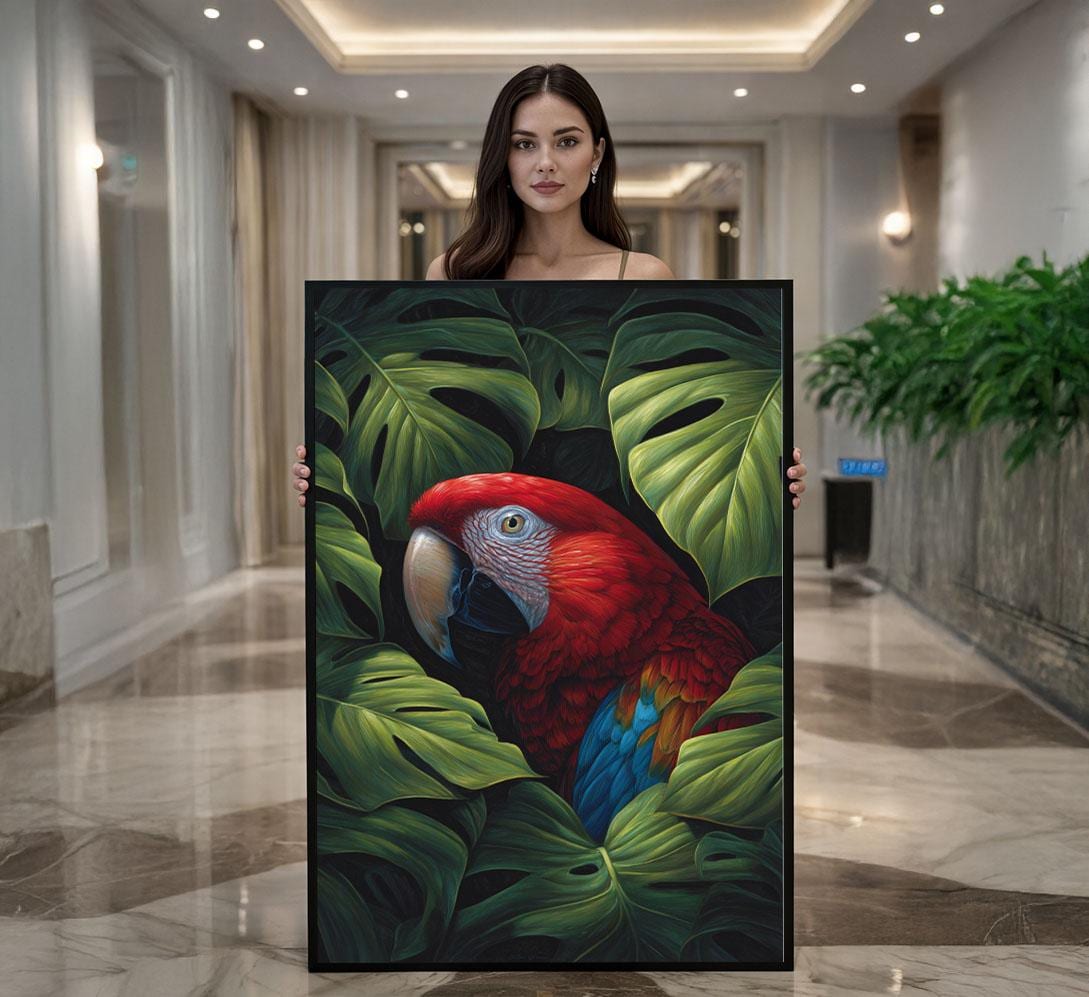Image 1 of Vibrant Scarlet Macaw Canvas Wall Art Print | Tropical Jungle Decor for Living Room | Art Collectors Statement Piece