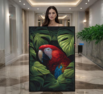 Image 1 of Vibrant Scarlet Macaw Canvas Wall Art Print | Tropical Jungle Decor for Living Room | Art Collectors Statement Piece