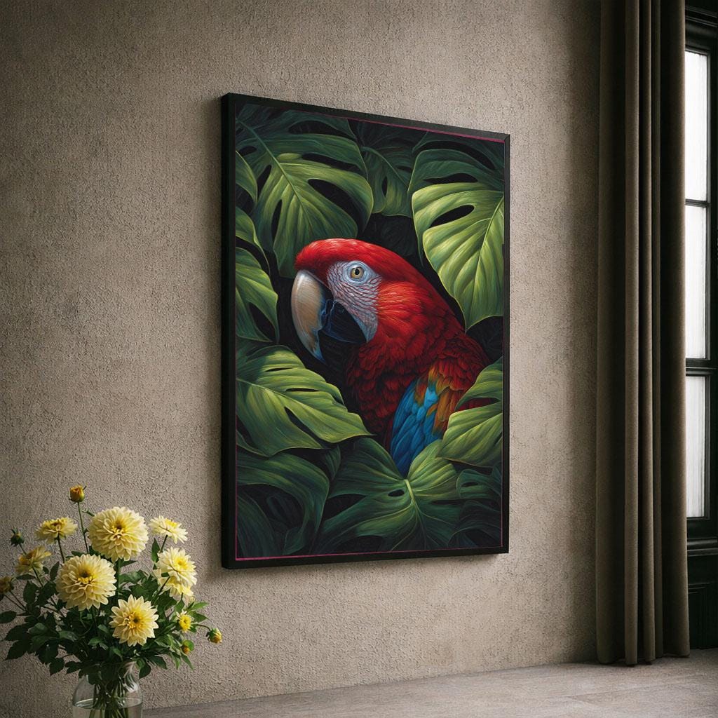 Image 6 of Vibrant Scarlet Macaw Canvas Wall Art Print | Tropical Jungle Decor for Living Room | Art Collectors Statement Piece