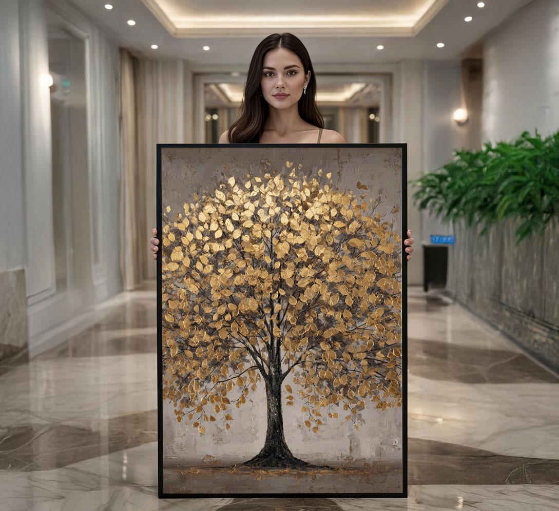 Image 1 of Majestic Gold Tree Canvas Wall Art Print | Elegant Living Room Decor | Ready to Hang Statement Piece