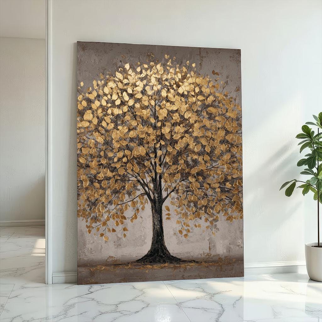 Image 2 of Majestic Gold Tree Canvas Wall Art Print | Elegant Living Room Decor | Ready to Hang Statement Piece