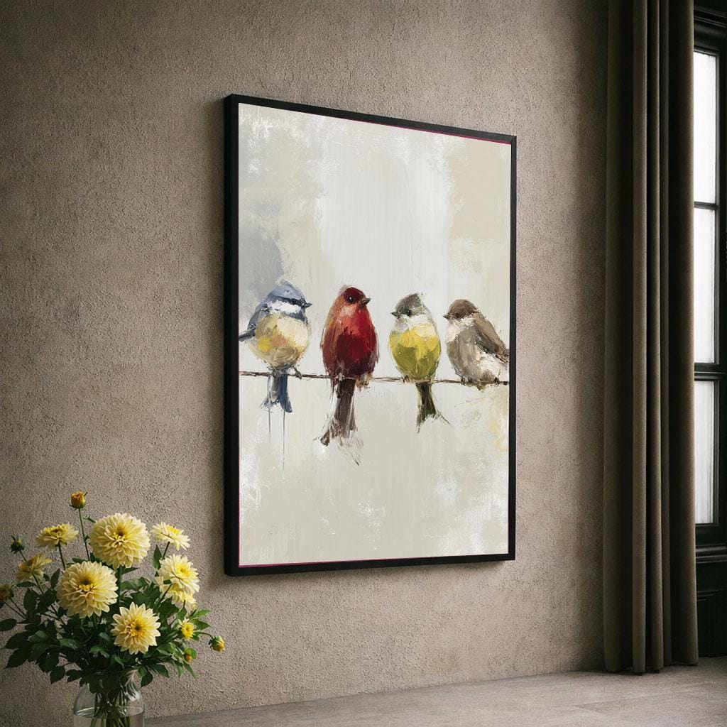 Image 6 of Colorful Birds on Wire Canvas Wall Art Print | Modern Living Room Decor | Ready to Hang