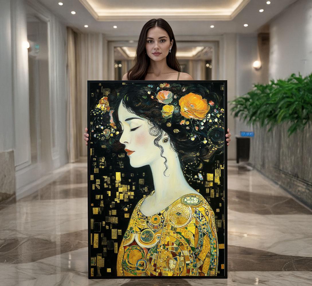 Image 1 of Gustav Klimt Golden Woman Canvas Wall Art Print | Luxurious Living Room Decor | Art Lovers Delight