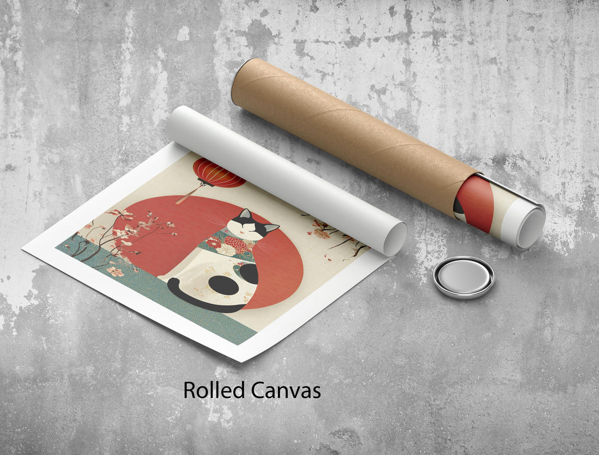 Image 5 of Asian Cat Lantern Canvas Wall Art Print | Oriental Style Living Room Decor | Statement Piece