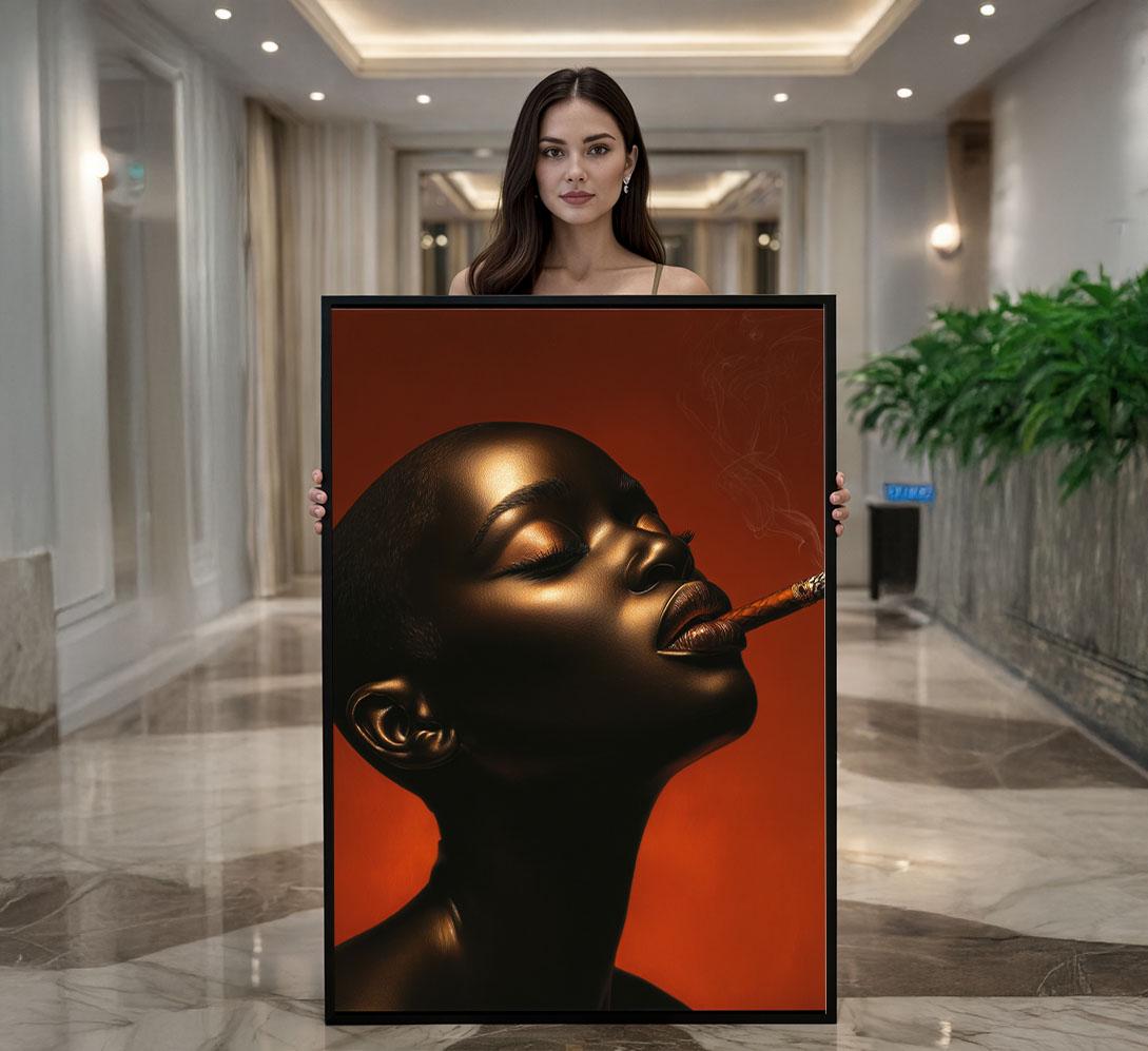 Image 1 of Bold Black Woman Smoking Cigar Canvas Wall Art Print | Modern Living Room Decor | Statement Piece