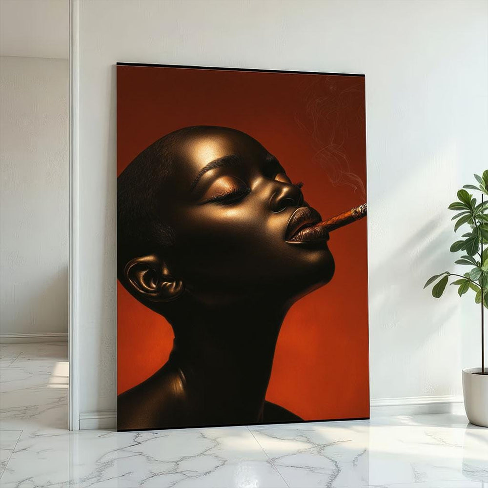 Bold Black Woman Smoking Cigar Canvas Wall Art Print  Modern Living Room Decor  Statement Piece