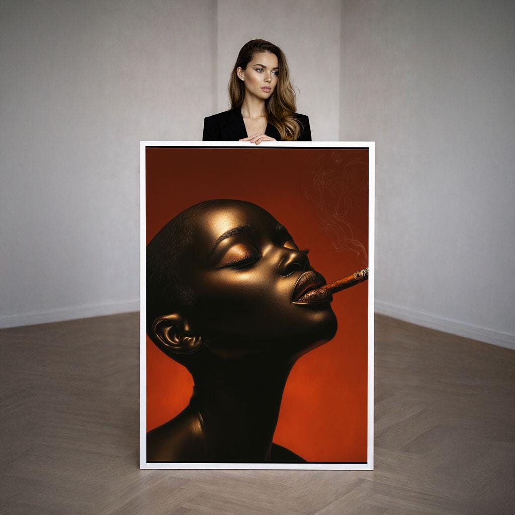 Image 3 of Bold Black Woman Smoking Cigar Canvas Wall Art Print | Modern Living Room Decor | Statement Piece