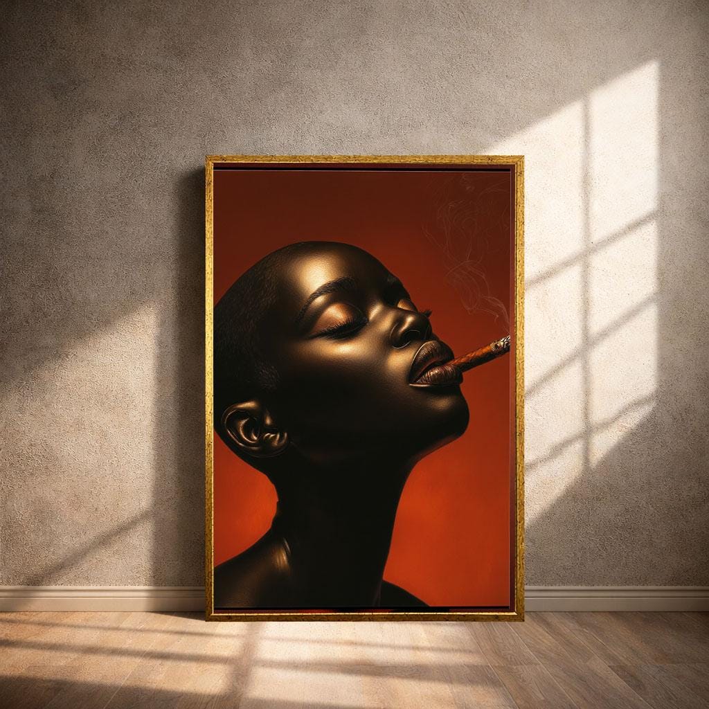 Image 4 of Bold Black Woman Smoking Cigar Canvas Wall Art Print | Modern Living Room Decor | Statement Piece