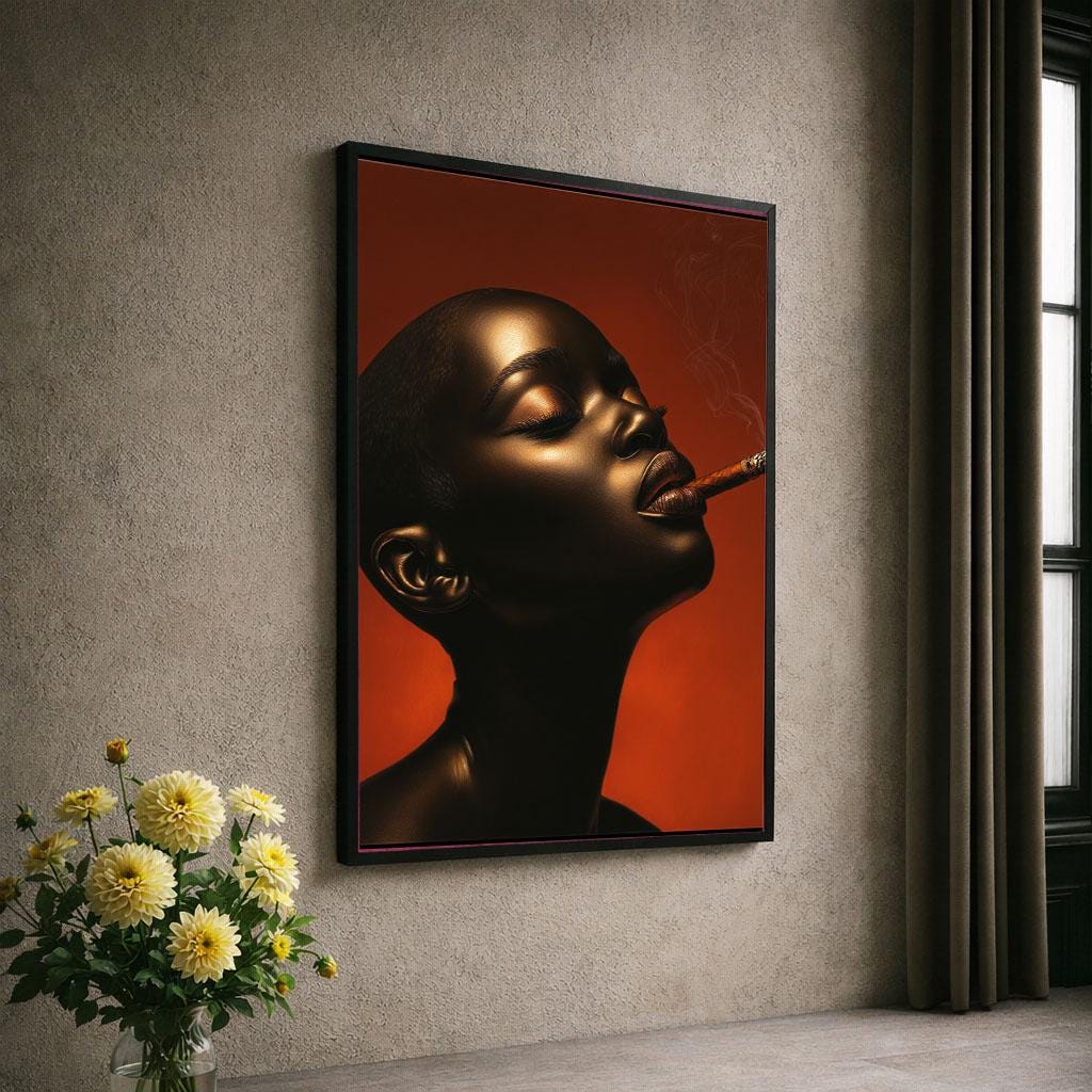 Image 6 of Bold Black Woman Smoking Cigar Canvas Wall Art Print | Modern Living Room Decor | Statement Piece