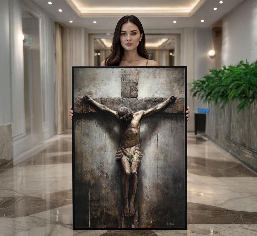 Image 1 of Jesus Crucifixion Canvas Wall Art Print | Sacred Living Room Decor | Statement Piece