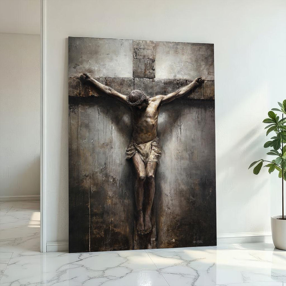 Jesus Crucifixion Canvas Wall Art Print  Sacred Living Room Decor  Statement Piece
