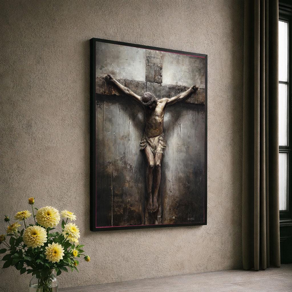 Image 6 of Jesus Crucifixion Canvas Wall Art Print | Sacred Living Room Decor | Statement Piece