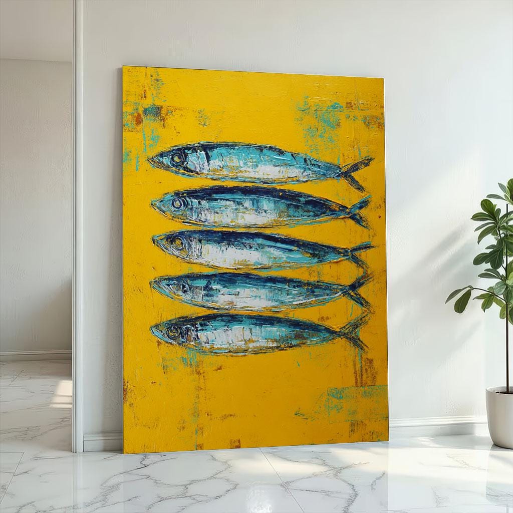 Image 2 of Vibrant Fish School Canvas Wall Art Print | Abstract Yellow Blue Kitchen Decor | Modern Art Lovers