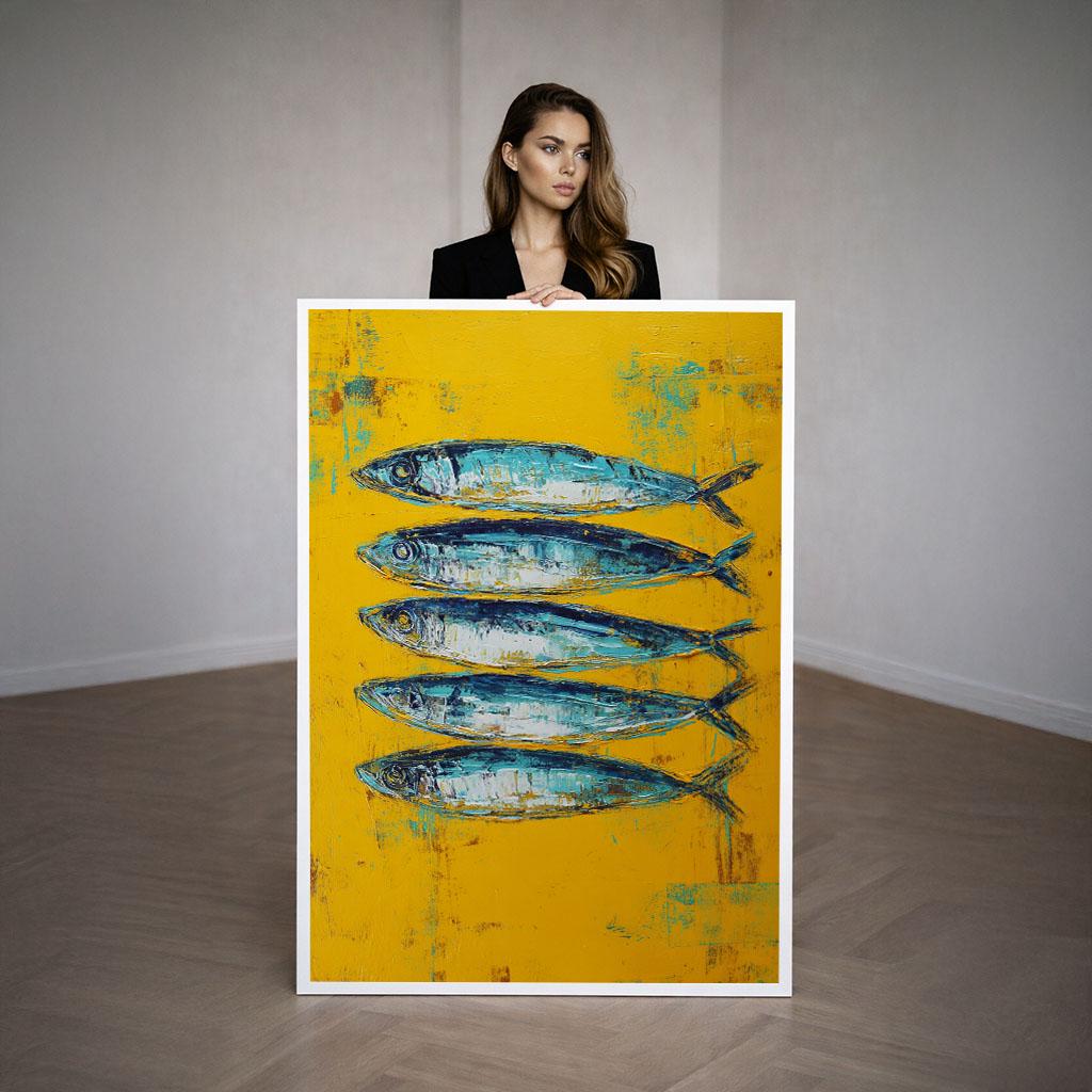 Image 3 of Vibrant Fish School Canvas Wall Art Print | Abstract Yellow Blue Kitchen Decor | Modern Art Lovers