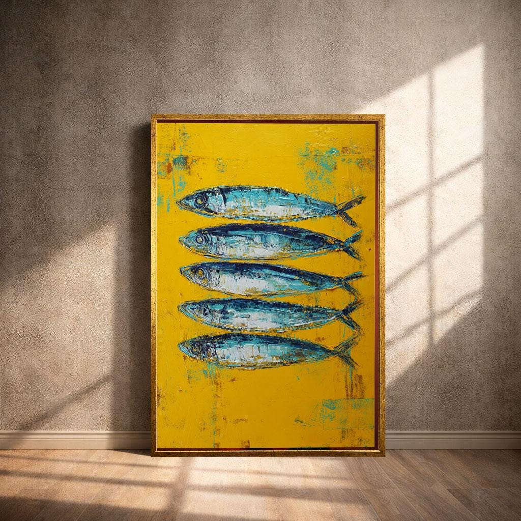 Image 4 of Vibrant Fish School Canvas Wall Art Print | Abstract Yellow Blue Kitchen Decor | Modern Art Lovers
