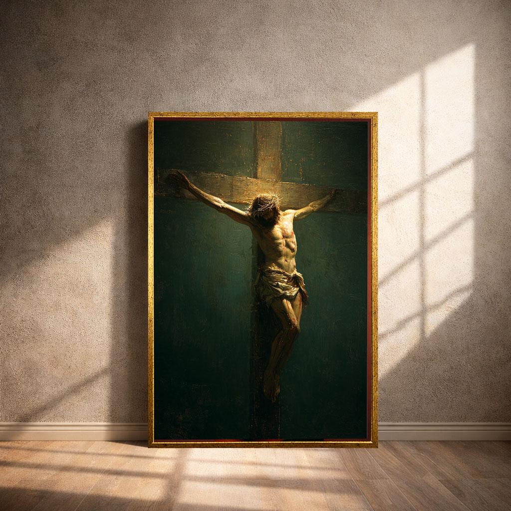 Image 4 of Radiant Jesus Crucifixion Canvas Wall Art Print | Illuminated Living Room Decor | Statement Piece