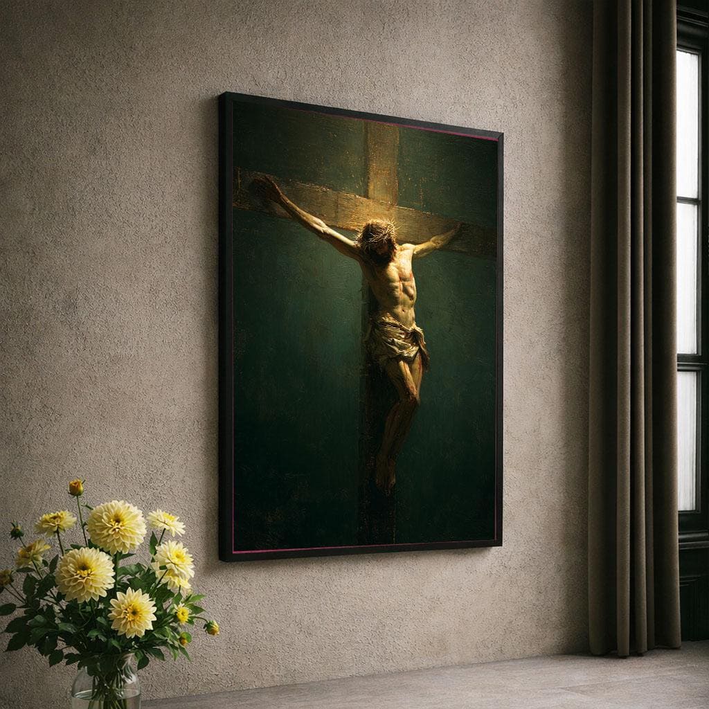 Image 6 of Radiant Jesus Crucifixion Canvas Wall Art Print | Illuminated Living Room Decor | Statement Piece