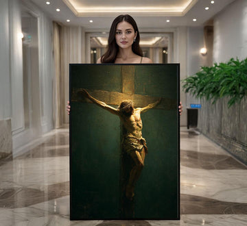 Image 1 of Radiant Jesus Crucifixion Canvas Wall Art Print | Illuminated Living Room Decor | Statement Piece