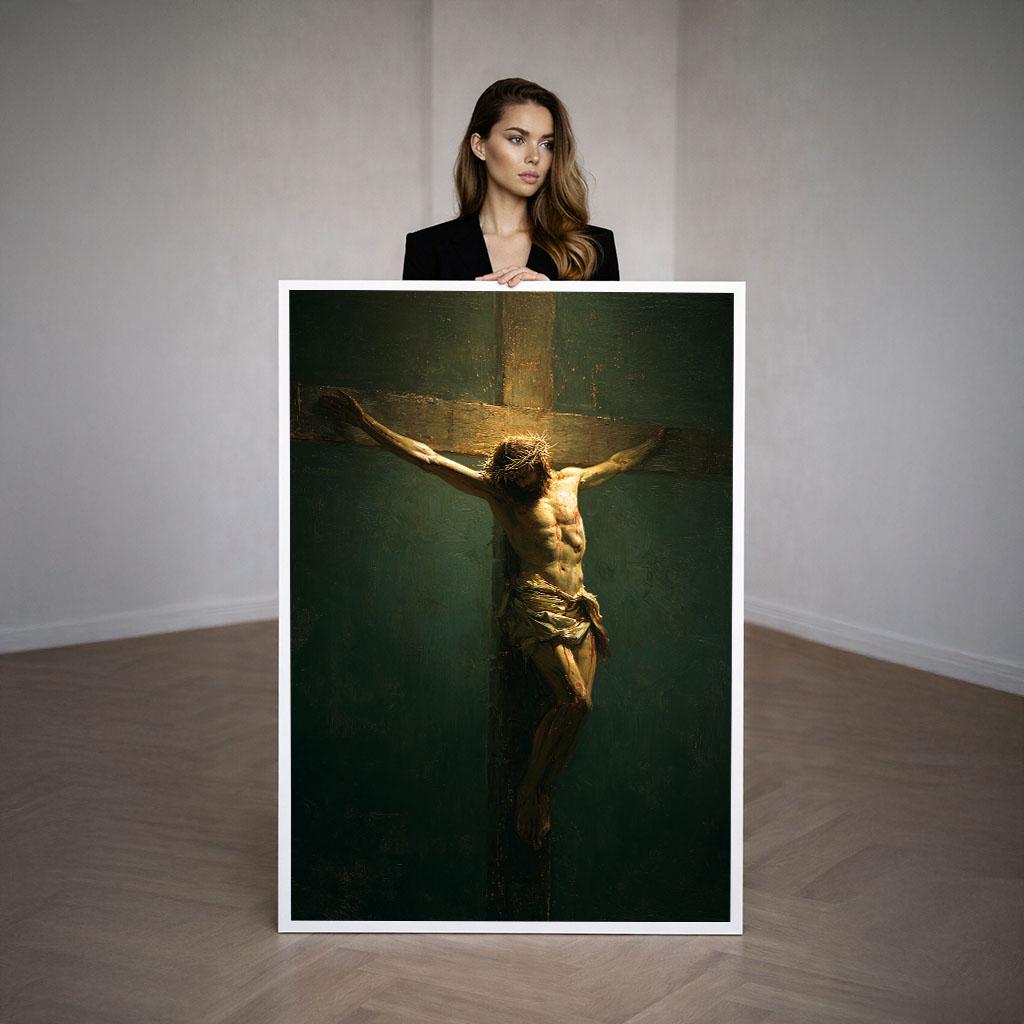 Image 3 of Radiant Jesus Crucifixion Canvas Wall Art Print | Illuminated Living Room Decor | Statement Piece