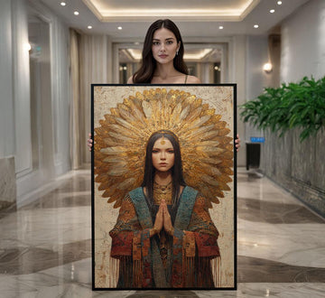 Image 1 of Sacred Woman with Halo Canvas Wall Art Print | Mosaic Style Living Room Decor | Modern Art Lovers