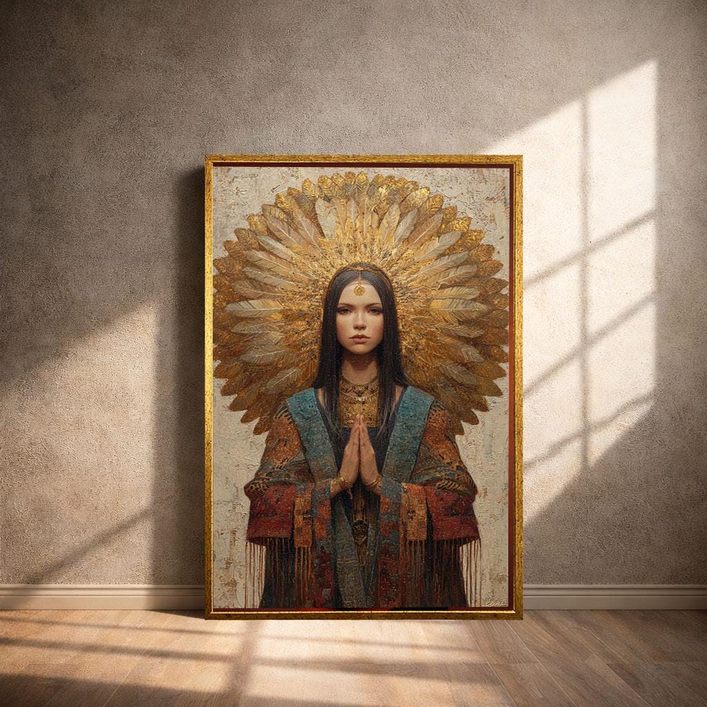 Image 4 of Sacred Woman with Halo Canvas Wall Art Print | Mosaic Style Living Room Decor | Modern Art Lovers