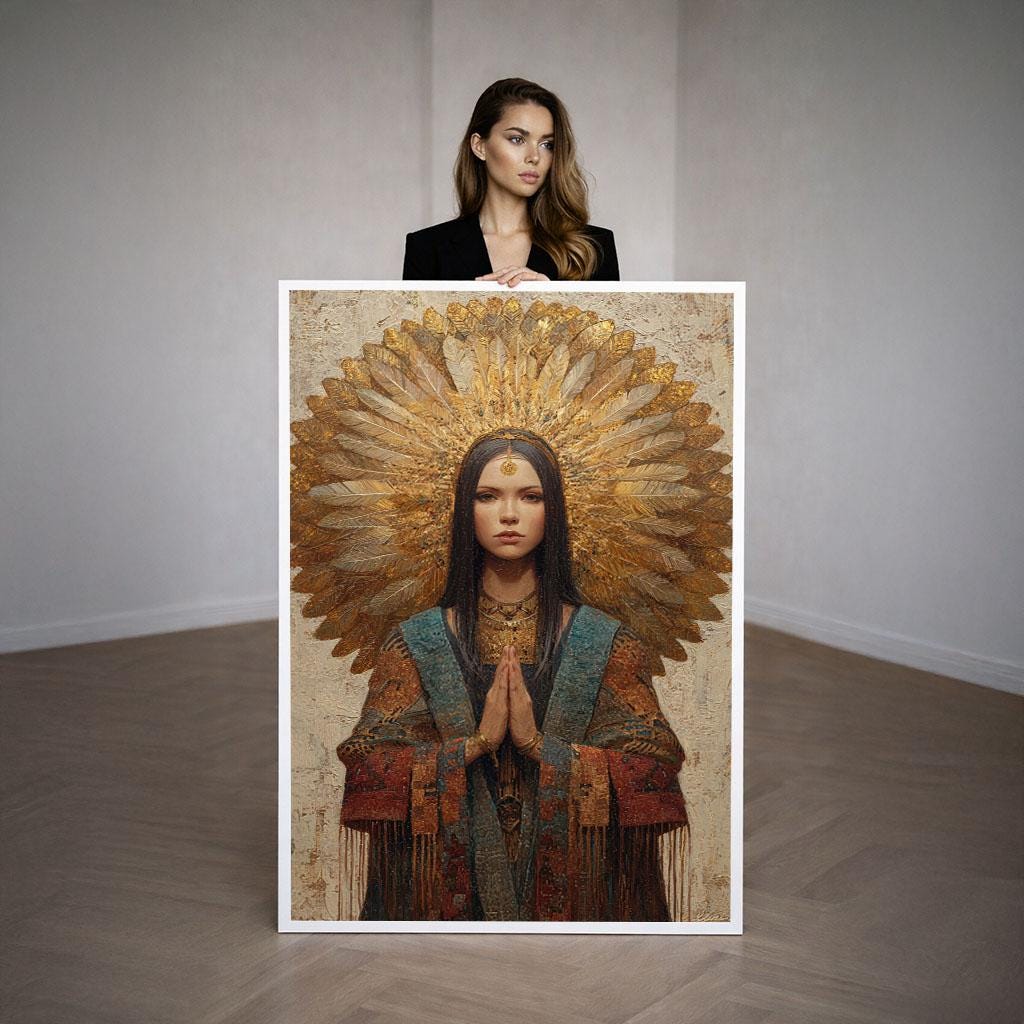 Image 3 of Sacred Woman with Halo Canvas Wall Art Print | Mosaic Style Living Room Decor | Modern Art Lovers