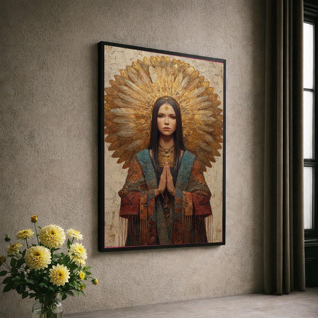 Image 6 of Sacred Woman with Halo Canvas Wall Art Print | Mosaic Style Living Room Decor | Modern Art Lovers