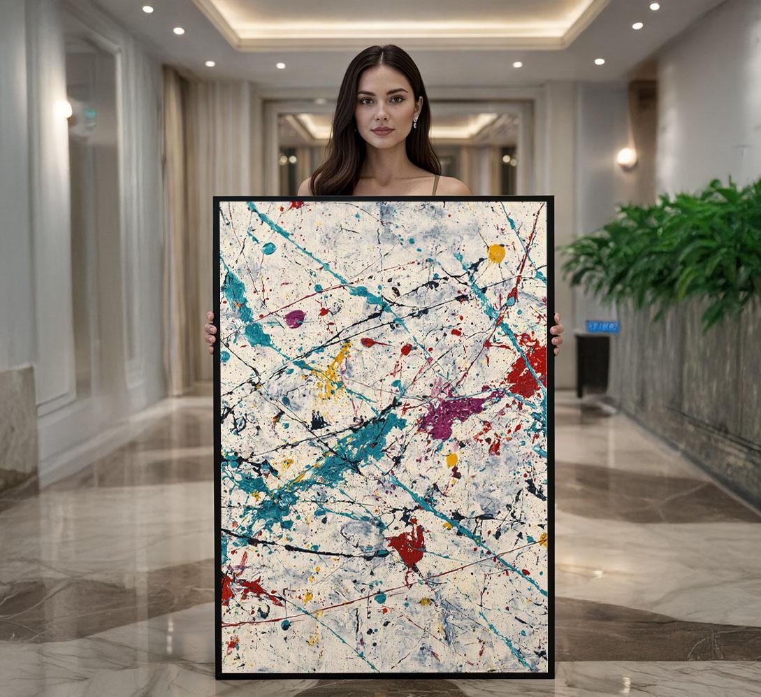 Image 1 of Dynamic Abstract Expressionism Canvas Wall Art Print | Colorful Living Room Decor | Art Collectors Statement Piece