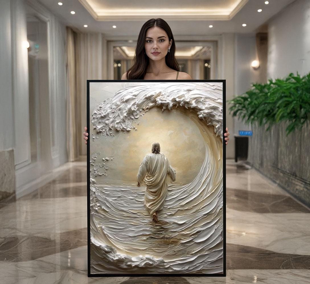 Image 1 of Jesus Walking On Water Canvas | 3d Textured Art